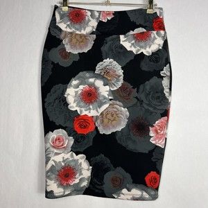 Catherine Malandrino Pencil Skirt Womens Large Black Floral High Waist Pull On
